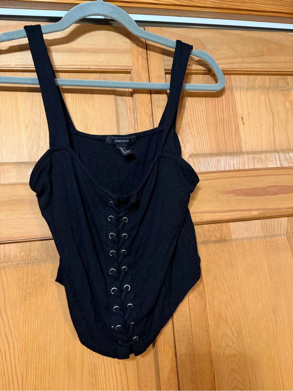 Forever 21 Black Ribbed Lace-Up Bodysuit